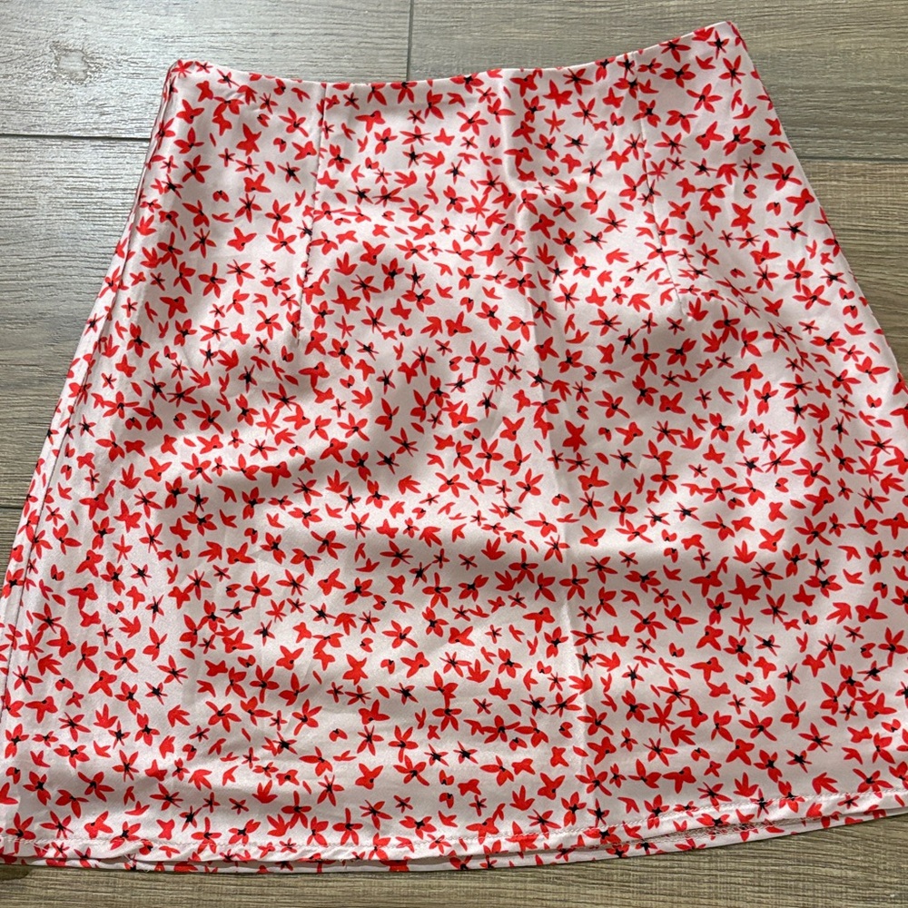 Princess Polly Red and White Floral A-Line Skirt